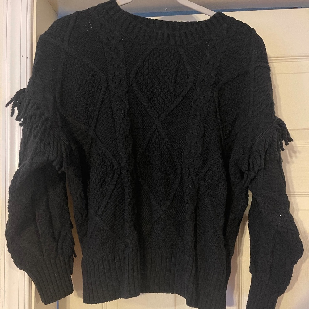 Black Fringe Sleeve Sweater.